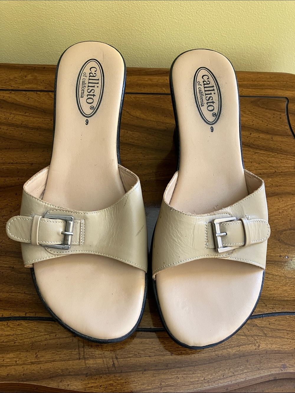 Offers are welcomed. Callisto Light Beige Slide Mules with Buckle Accent